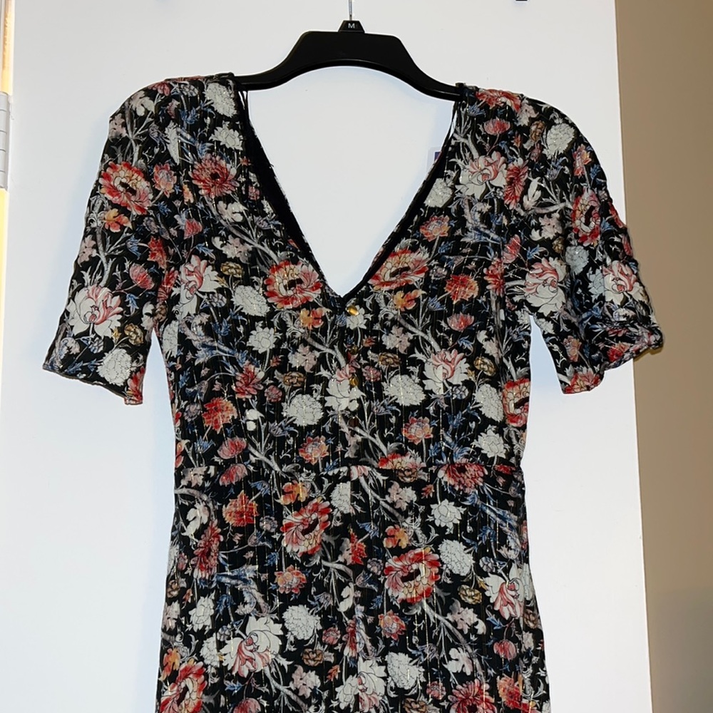 Shin Length Floral Fitted Dress